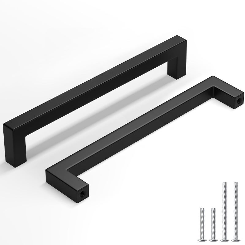 homdiy 30 Pack Black Cabinet Pulls 7-9/16 Inch Matte Black Cabinet Pulls Stainless Steel Drawer Dresser Handles 192mm Square Bar Drawer Handles Stainless Steel Dresser Hardware Square Bar Hardware - Image 1
